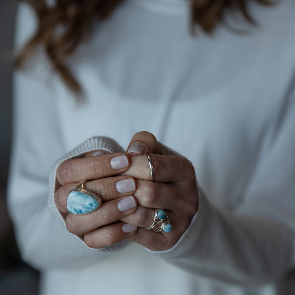 Buy your Oceanic Embrace: Oval Larimar Sterling Silver Ring online now or in store at Forever Gems in Franschhoek, South Africa