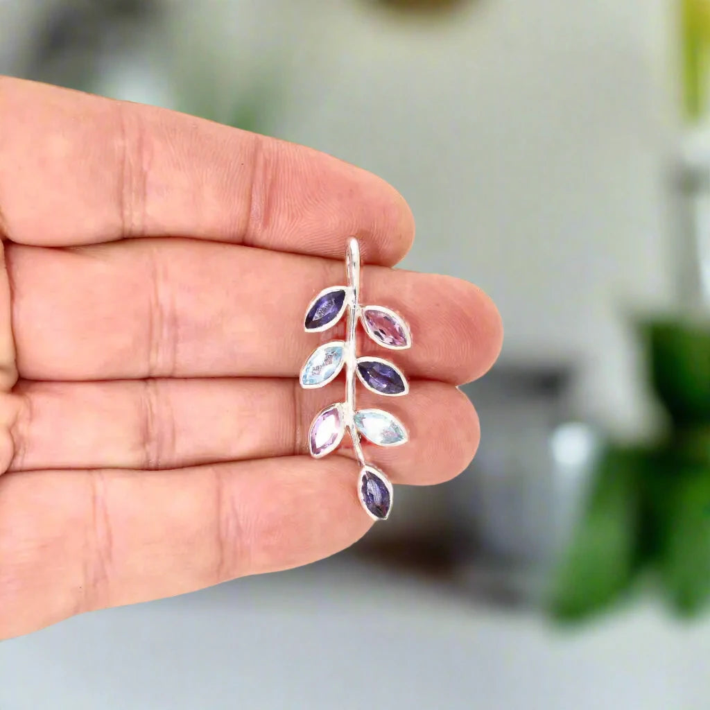 Buy your Leaf & Light Amethyst, Iolite & Blue Topaz Silver Pendant online now or in store at Forever Gems in Franschhoek, South Africa