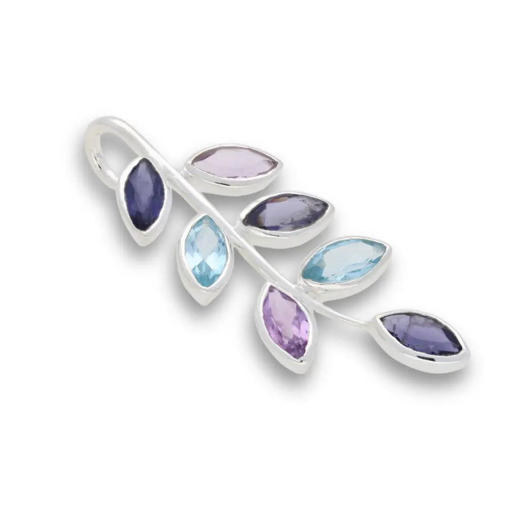 Leaf & Light Amethyst, Iolite & Blue Topaz Silver Pendant