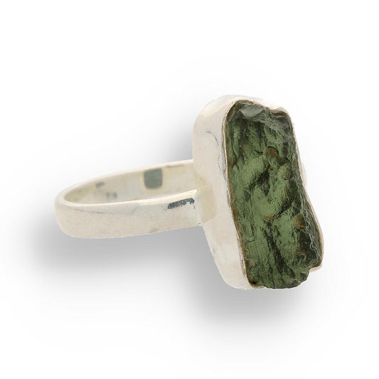 Cosmic Embrace: Sterling Silver Moldavite Ring