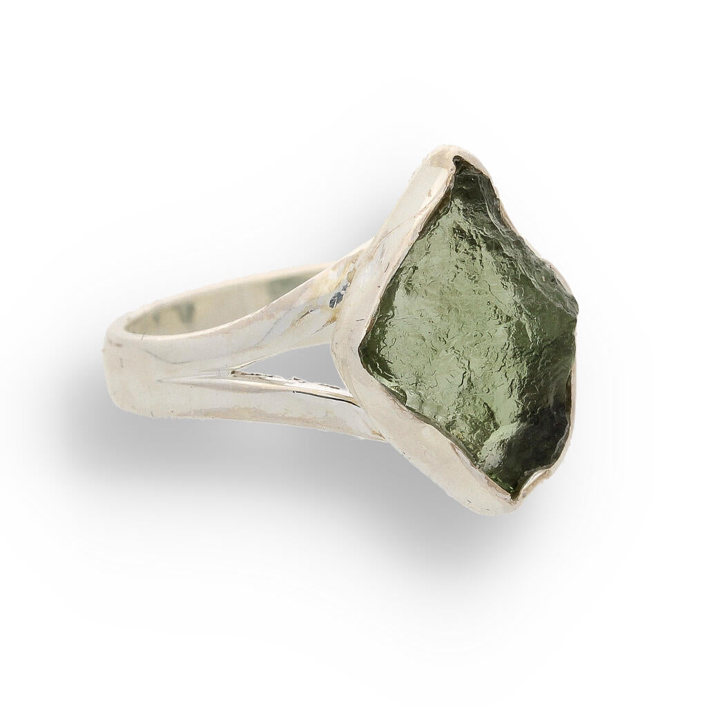 Celestial Splendor: Moldavite and Sterling Silver Ring