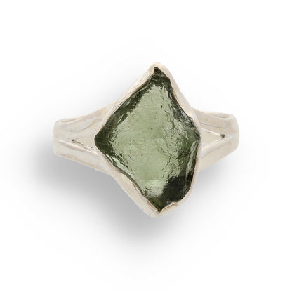 Celestial Splendor: Moldavite and Sterling Silver Ring