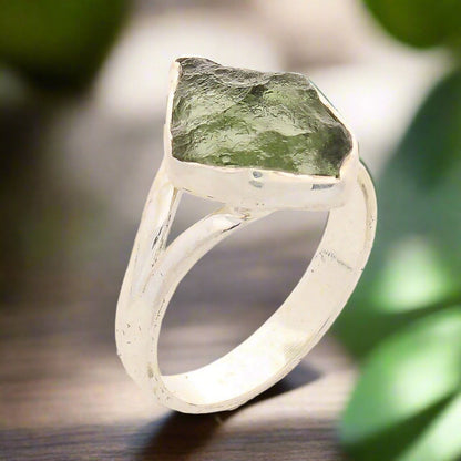 Celestial Splendor: Moldavite and Sterling Silver Ring