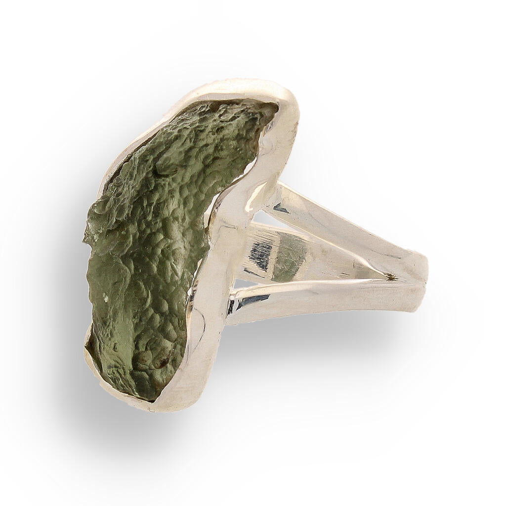 Celestial Splendor: Moldavite and Sterling Silver Ring