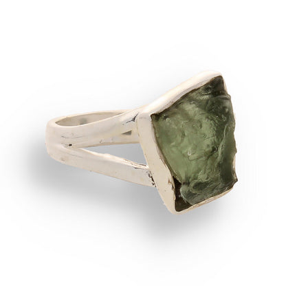 Celestial Splendor: Moldavite and Sterling Silver Ring