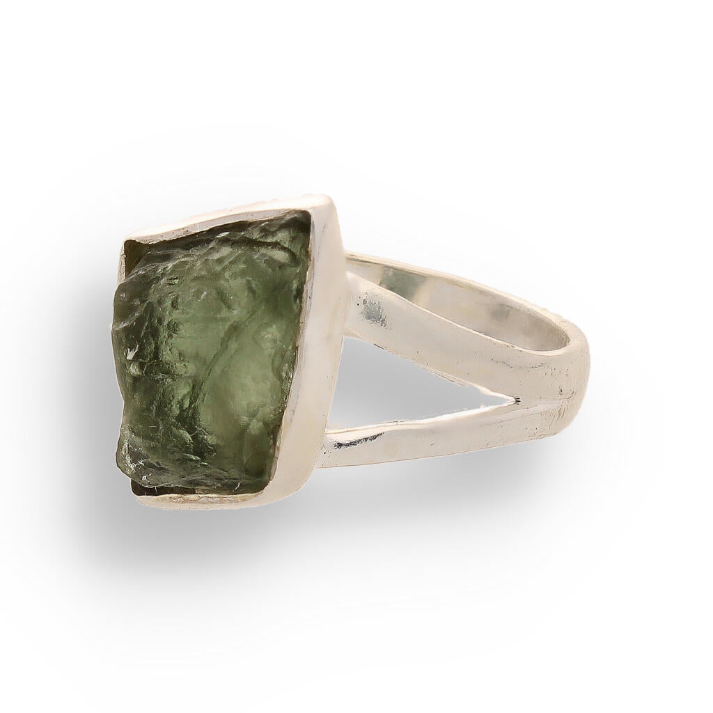 Celestial Splendor: Moldavite and Sterling Silver Ring