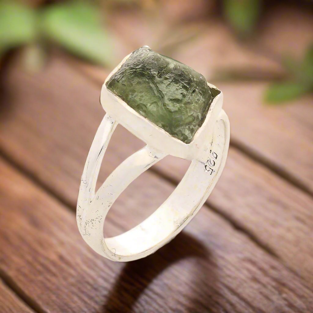 Celestial Splendor: Moldavite and Sterling Silver Ring