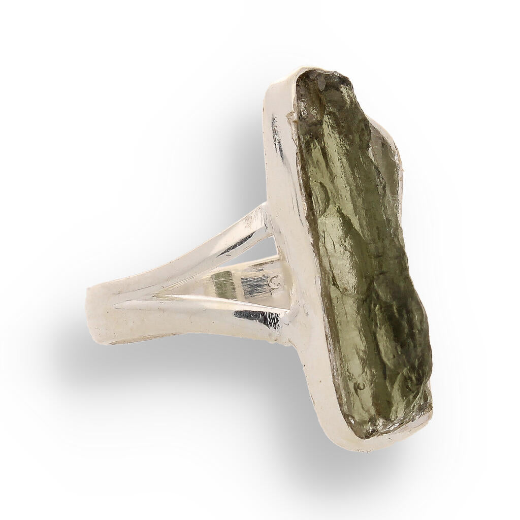 Celestial Splendor: Moldavite and Sterling Silver Ring