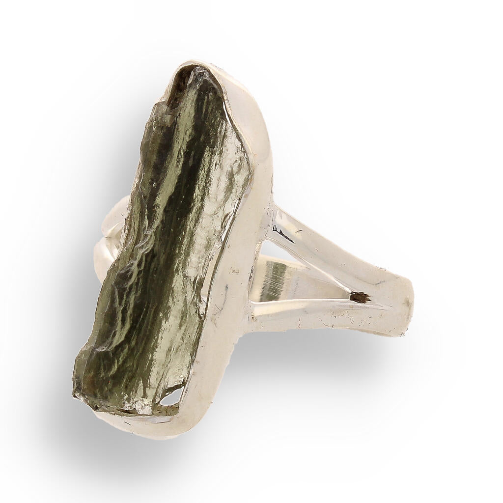 Celestial Splendor: Moldavite and Sterling Silver Ring