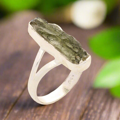 Celestial Splendor: Moldavite and Sterling Silver Ring