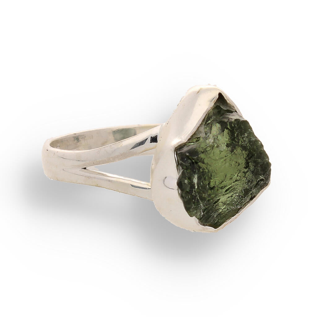 Celestial Splendor: Moldavite and Sterling Silver Ring