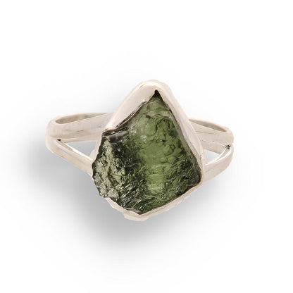 Celestial Splendor: Moldavite and Sterling Silver Ring