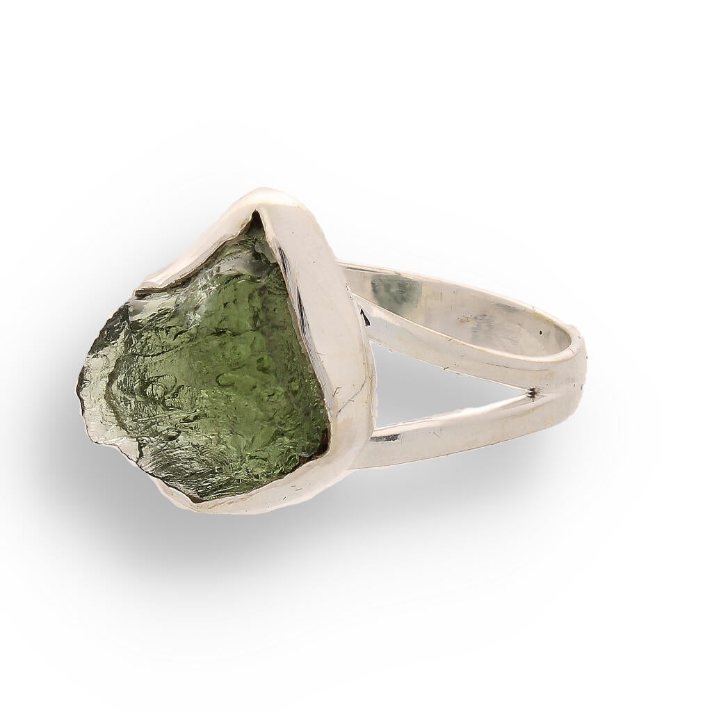 Celestial Splendor: Moldavite and Sterling Silver Ring