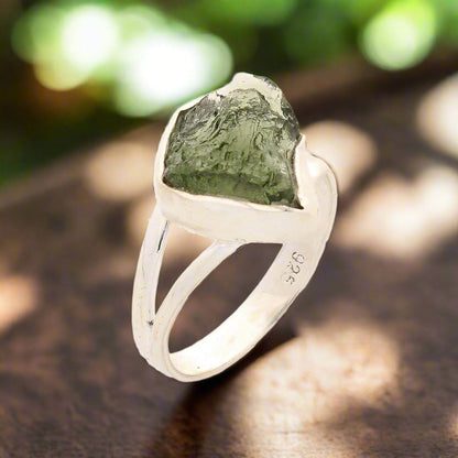 Celestial Splendor: Moldavite and Sterling Silver Ring