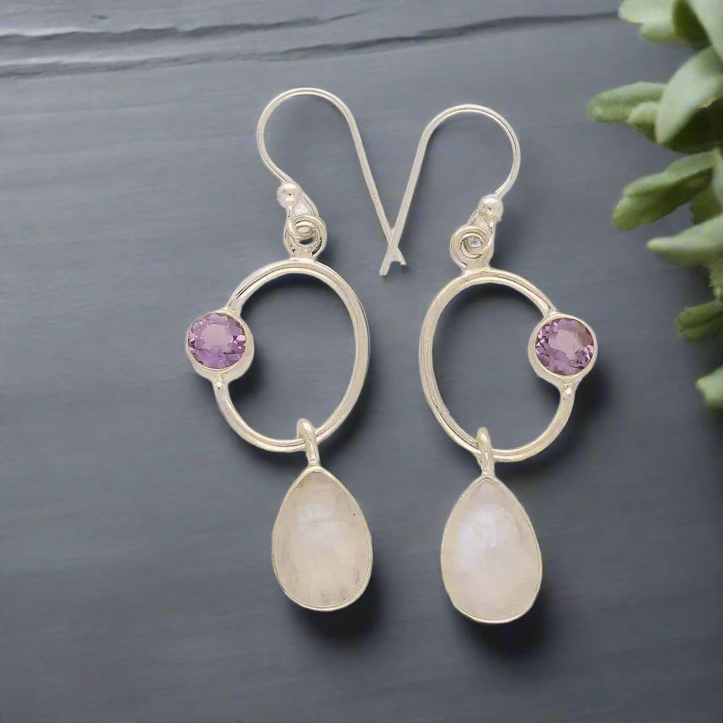 Buy your Radiant Harmony: Moonstone and Amethyst Earrings online now or in store at Forever Gems in Franschhoek, South Africa