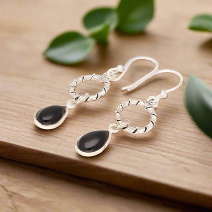 Buy your Wire & Whim: Black Onyx Sterling Silver Earrings online now or in store at Forever Gems in Franschhoek, South Africa