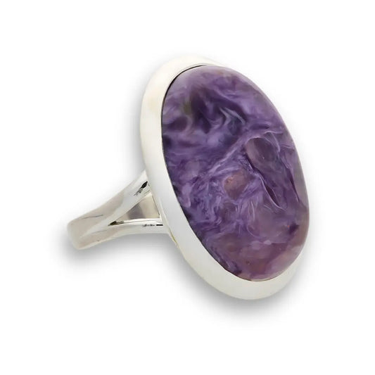 Charoite Charm: Elegant Sterling Silver Rings