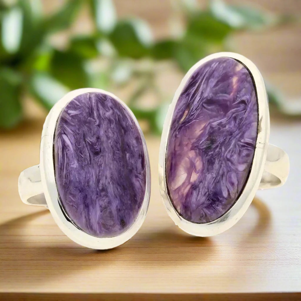 Charoite Sterling Silver Rings: Mystical Serenity