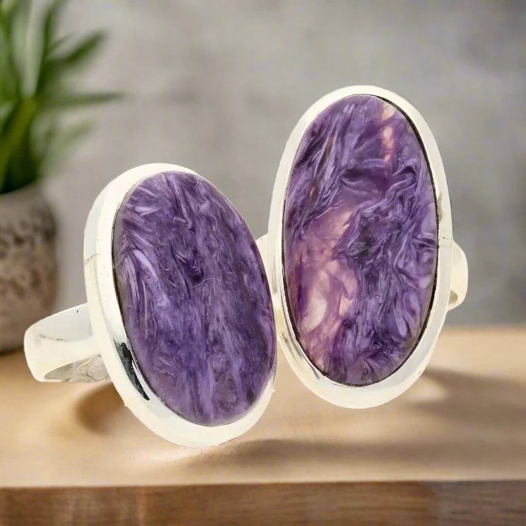 Charoite Sterling Silver Rings: Mystical Serenity