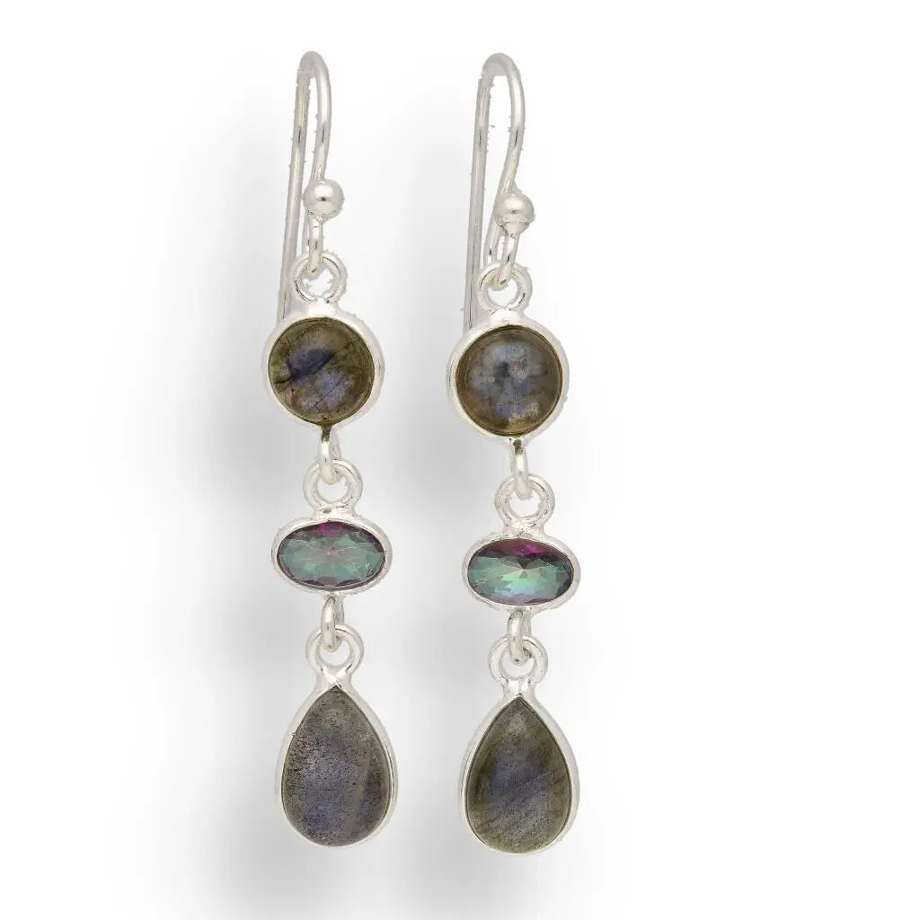 Buy your Lunar Trio: Labradorite & Mystic Topaz Silver Earrings online now or in store at Forever Gems in Franschhoek, South Africa