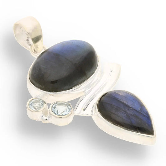 Wave & Wonder: Labradorite & Blue Topaz Silver Pendant