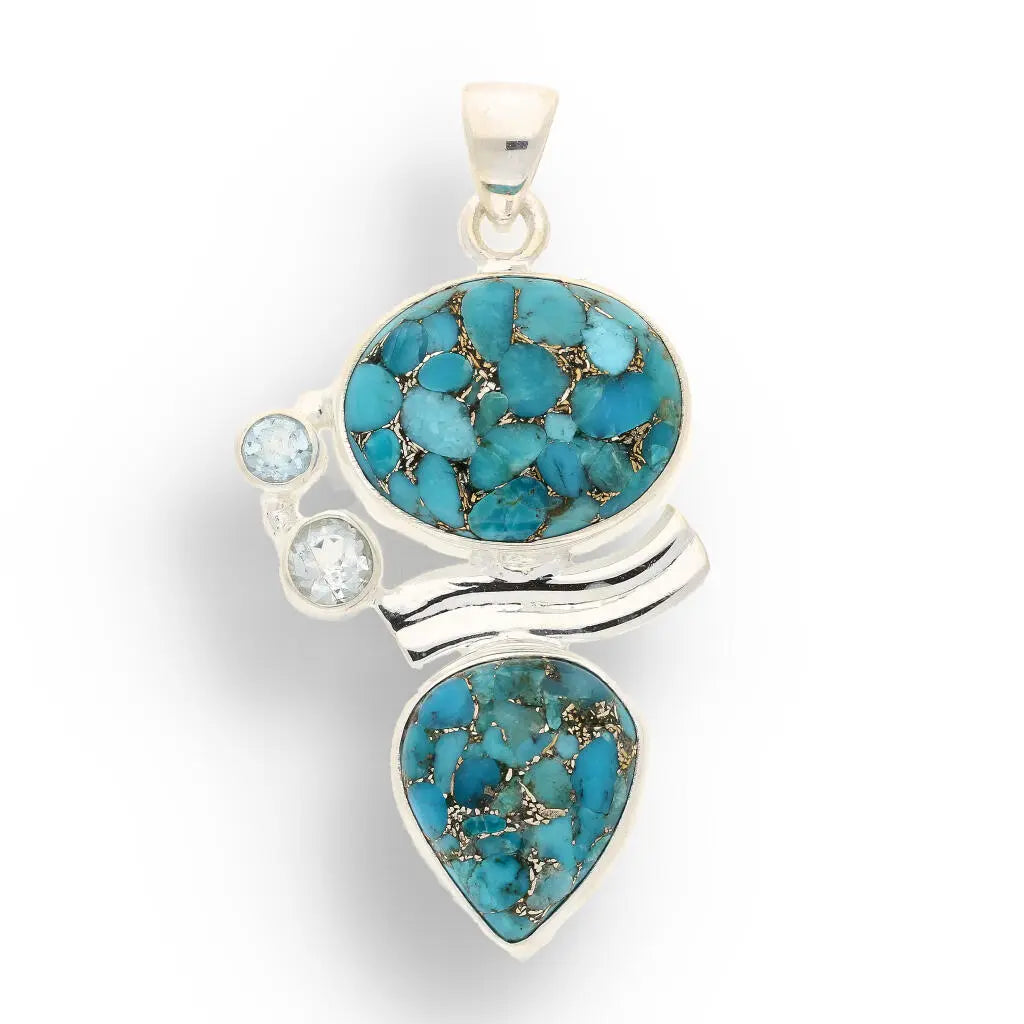 Buy your Wave & Wonder: Copper Turquoise & Blue Topaz Silver Pendant online now or in store at Forever Gems in Franschhoek, South Africa