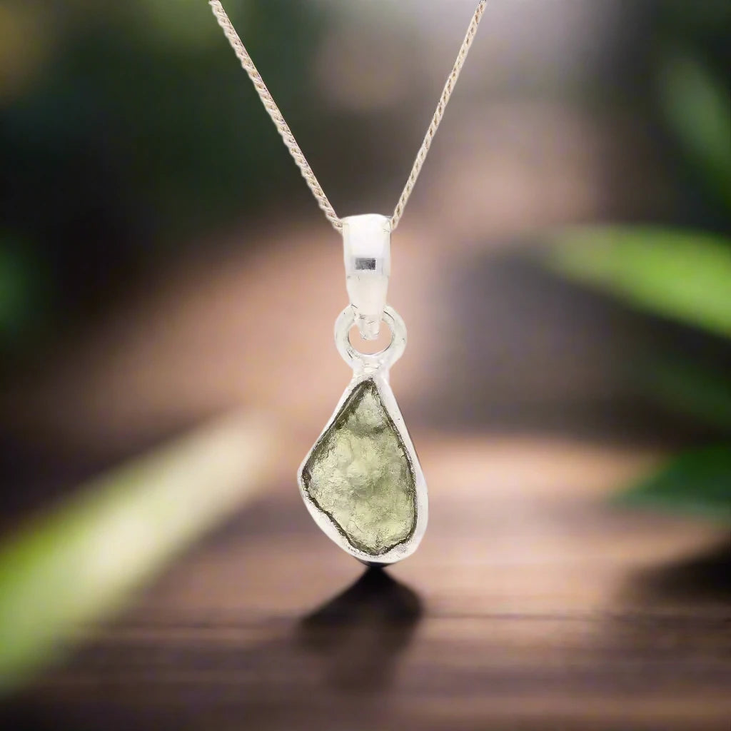 Enchanting Moldavite Cosmic Silver Necklace