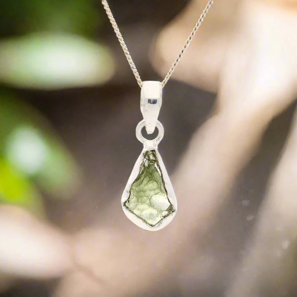 Mystic Green Moldavite Silver Necklace