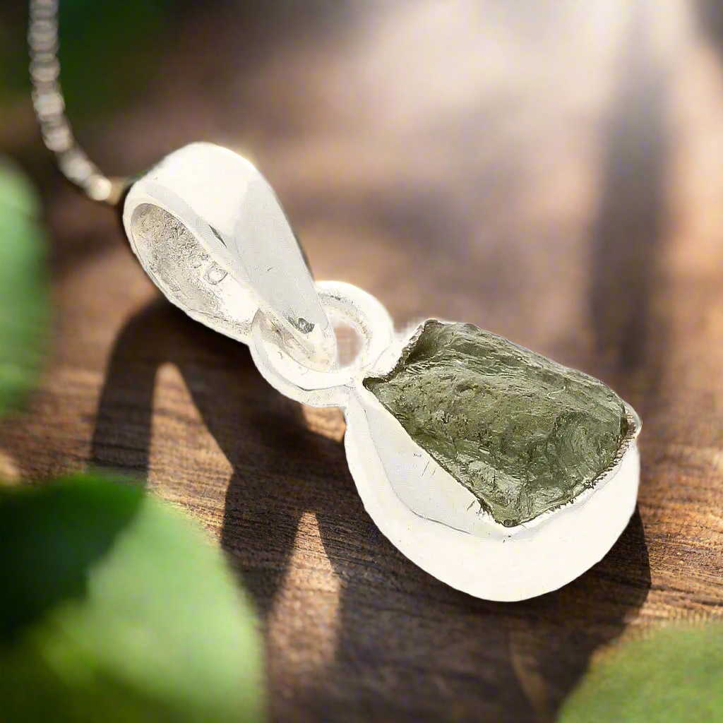 Buy your Earthy Moldavite Energy Silver Necklace online now or in store at Forever Gems in Franschhoek, South Africa