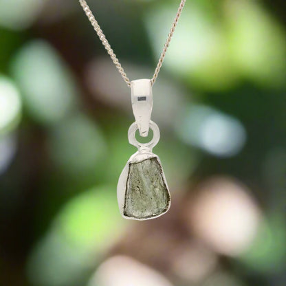 Buy your Earthy Moldavite Energy Silver Necklace online now or in store at Forever Gems in Franschhoek, South Africa