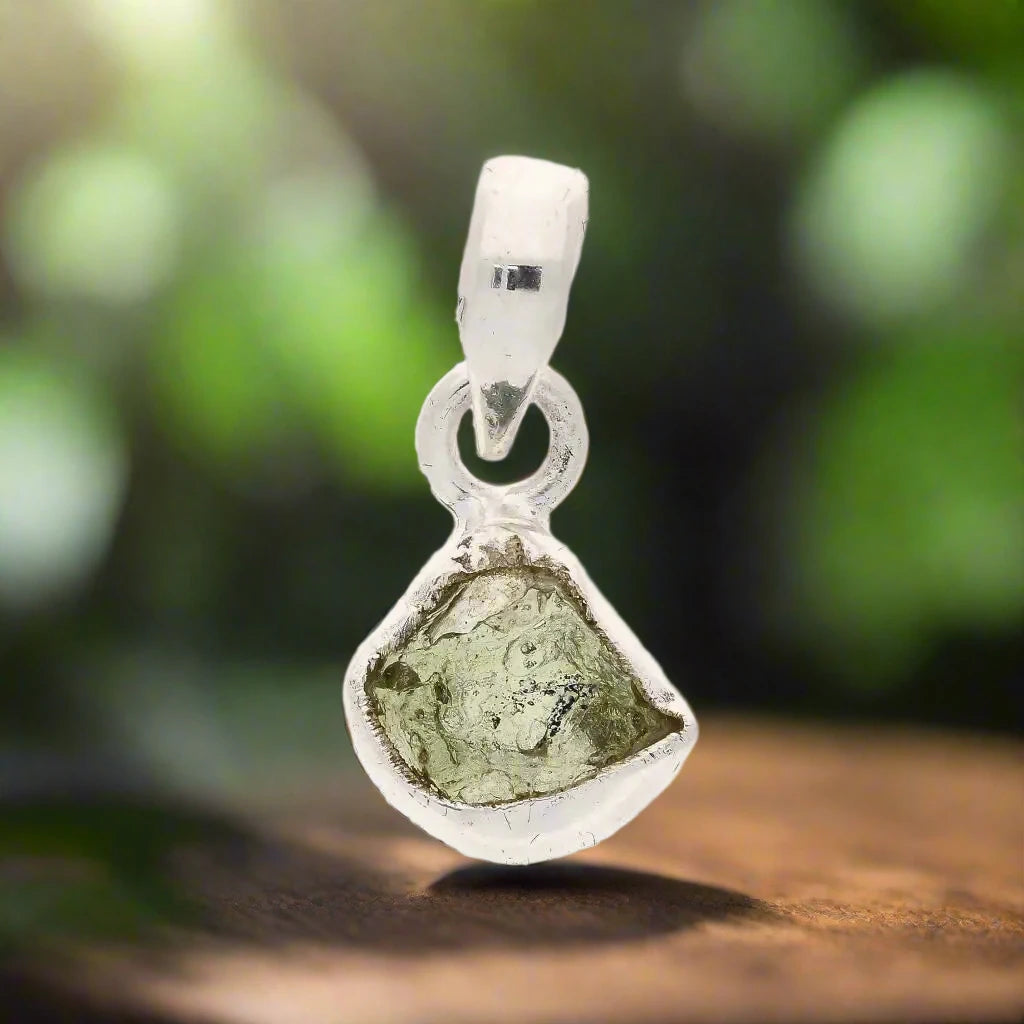 Sacred Moldavite Silver Pendant Charm