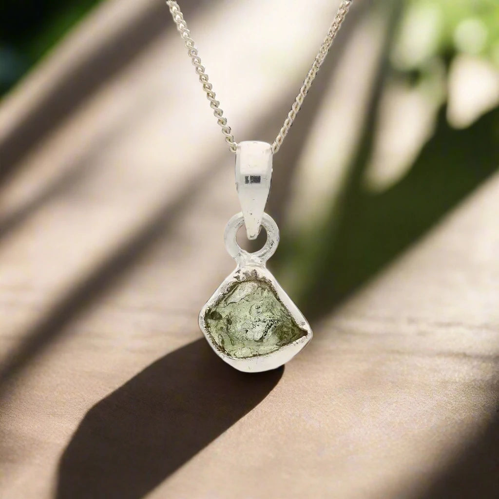 Sacred Moldavite Silver Pendant Charm