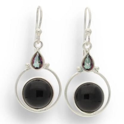 Rainbow Drops: Onyx & Mystic Topaz Earrings