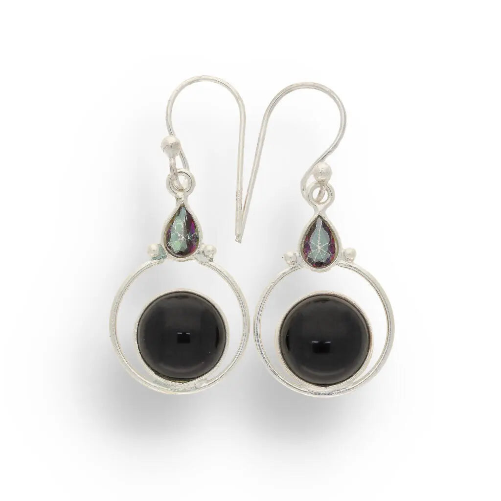 Rainbow Drops: Onyx & Mystic Topaz Earrings