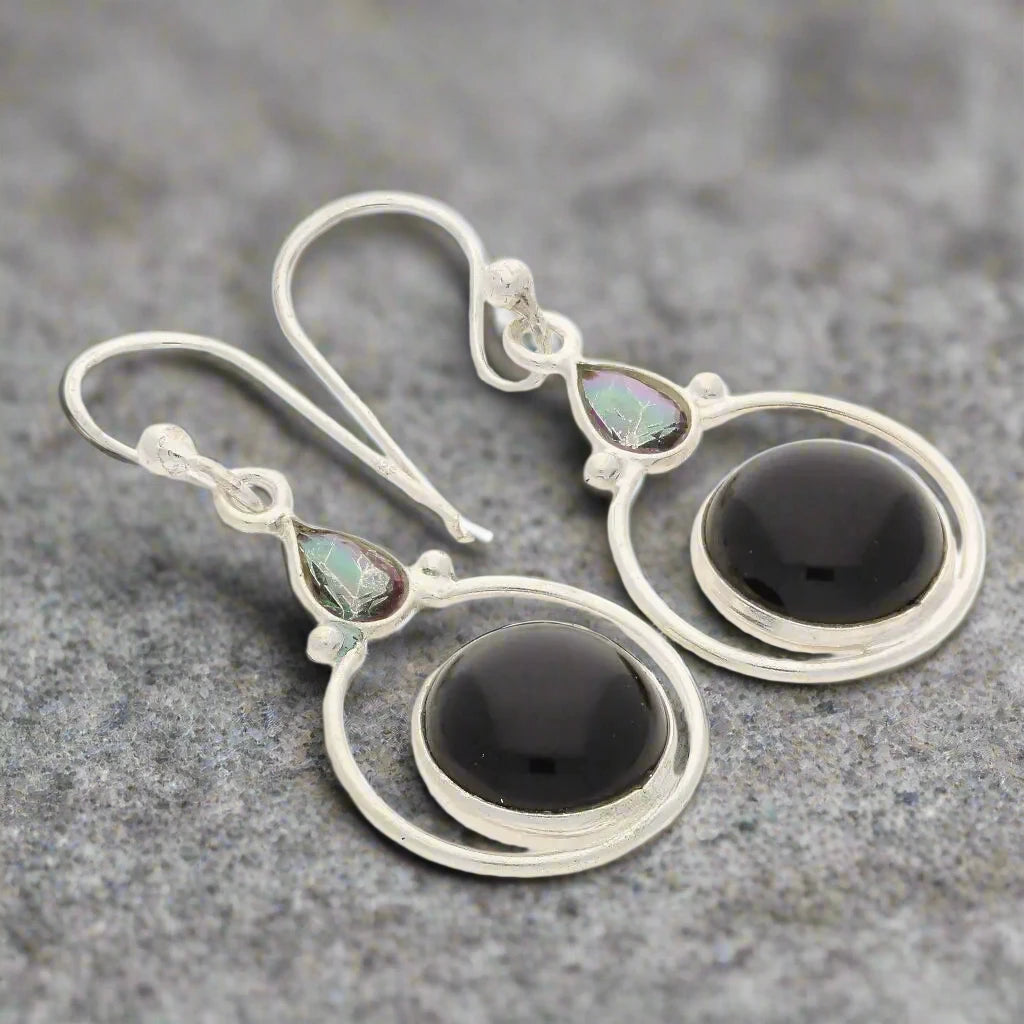 Rainbow Drops: Onyx & Mystic Topaz Earrings