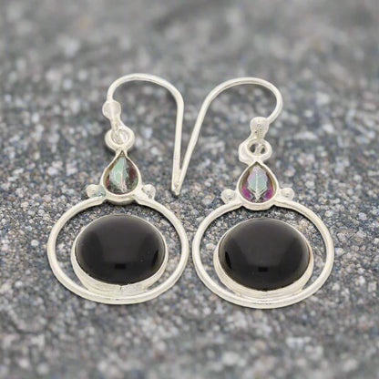 Rainbow Drops: Onyx & Mystic Topaz Earrings