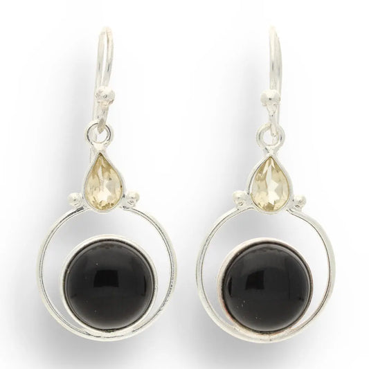 Rainbow Drops: Onyx & Citrine Earrings