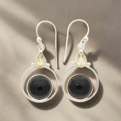 Rainbow Drops: Onyx & Citrine Earrings