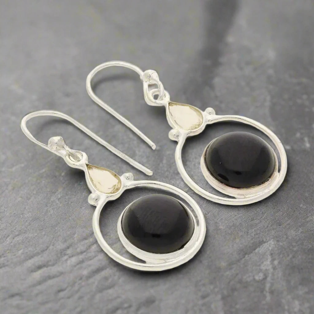 Rainbow Drops: Onyx & Citrine Earrings