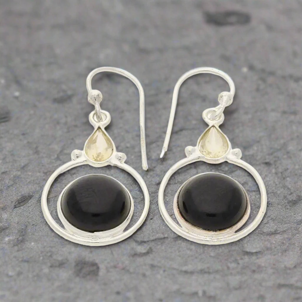 Rainbow Drops: Onyx & Citrine Earrings