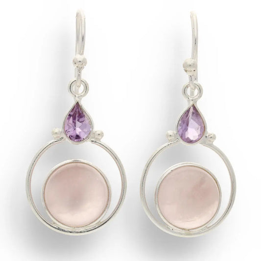 Rainbow Drops: Rose Quartz and Amethyst Earrings