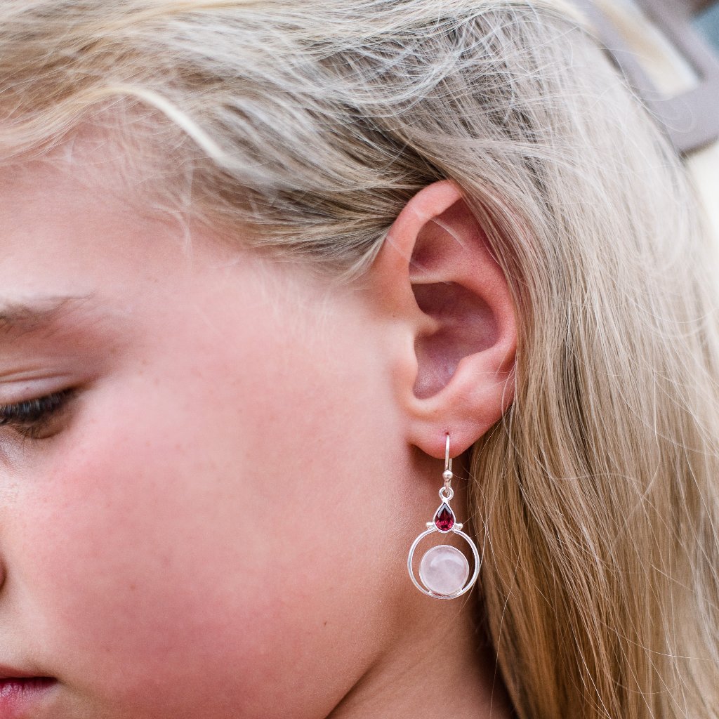 Rainbow Drops: Rose Quartz and Garnet Earrings