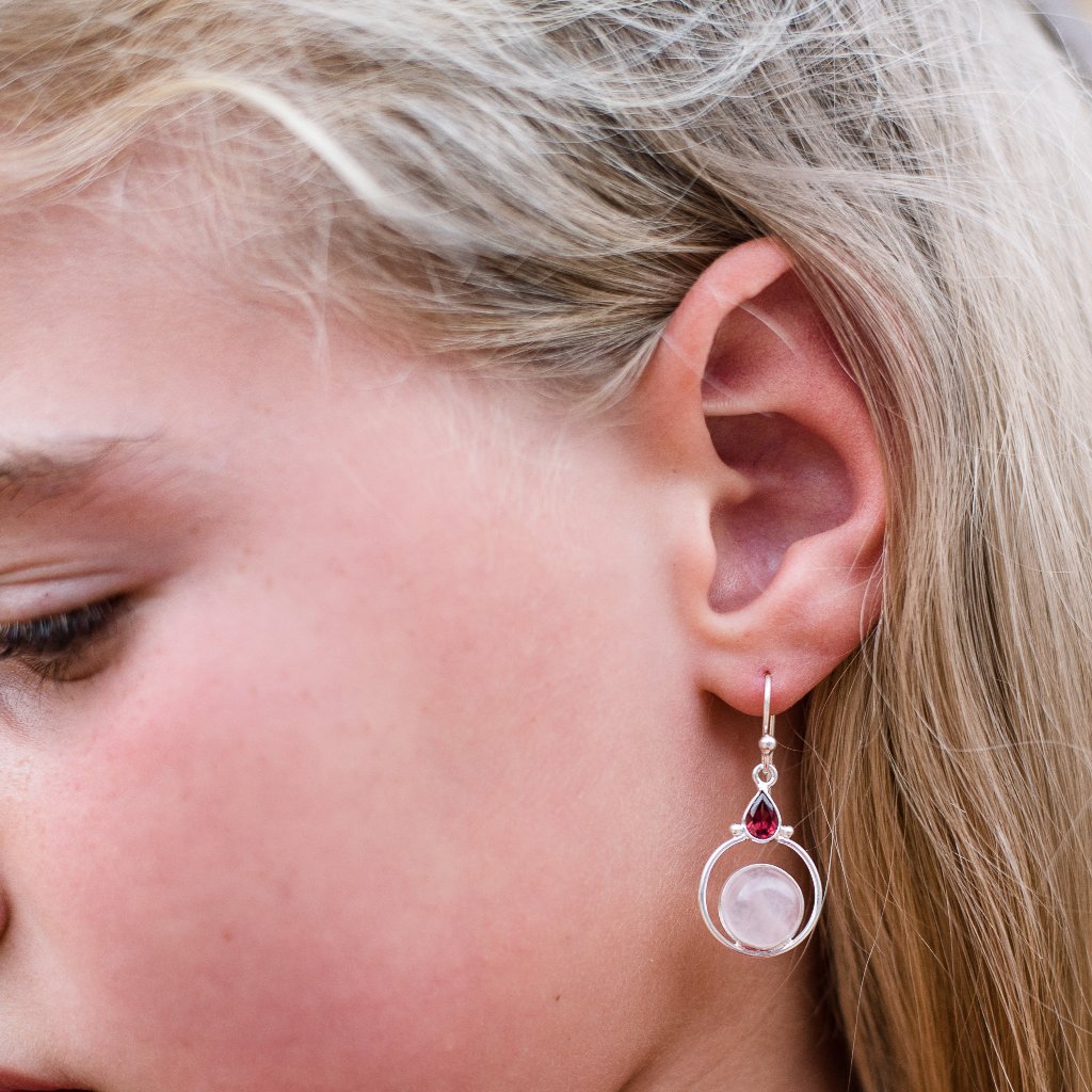 Rainbow Drops: Rose Quartz and Amethyst Earrings