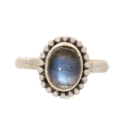 Buy your Enchanting Ballad: Oval Labradorite and Silver Ball Detail Ring online now or in store at Forever Gems in Franschhoek, South Africa