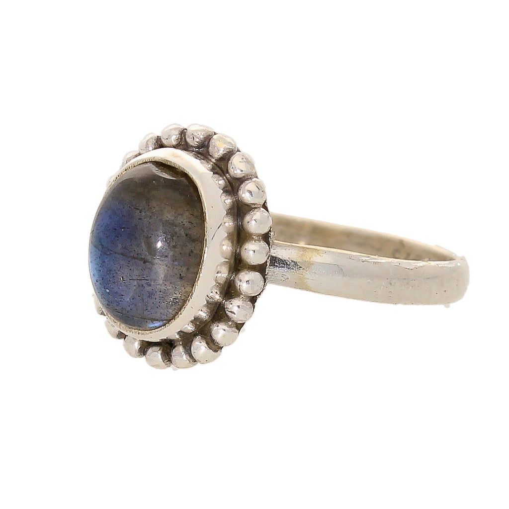 Buy your Enchanting Ballad: Oval Labradorite and Silver Ball Detail Ring online now or in store at Forever Gems in Franschhoek, South Africa