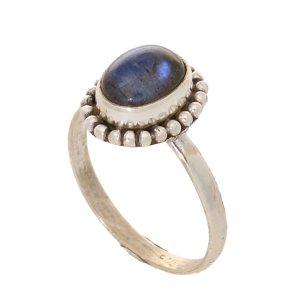 Buy your Enchanting Ballad: Oval Labradorite and Silver Ball Detail Ring online now or in store at Forever Gems in Franschhoek, South Africa