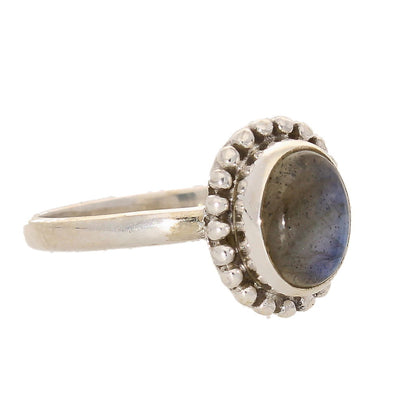 Buy your Enchanting Ballad: Oval Labradorite and Silver Ball Detail Ring online now or in store at Forever Gems in Franschhoek, South Africa