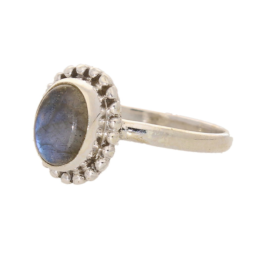 Buy your Enchanting Ballad: Oval Labradorite and Silver Ball Detail Ring online now or in store at Forever Gems in Franschhoek, South Africa