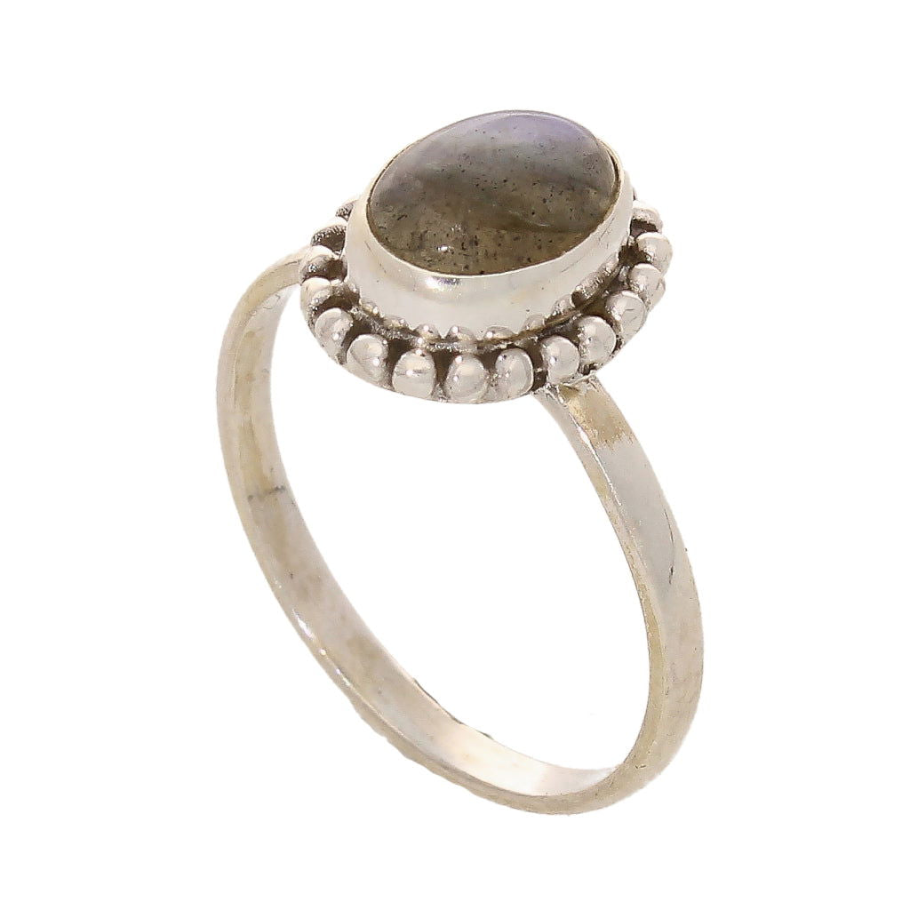 Buy your Enchanting Ballad: Oval Labradorite and Silver Ball Detail Ring online now or in store at Forever Gems in Franschhoek, South Africa