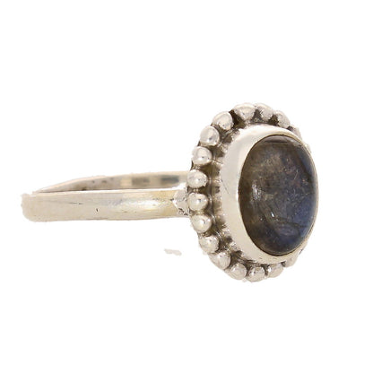 Buy your Enchanting Ballad: Oval Labradorite and Silver Ball Detail Ring online now or in store at Forever Gems in Franschhoek, South Africa